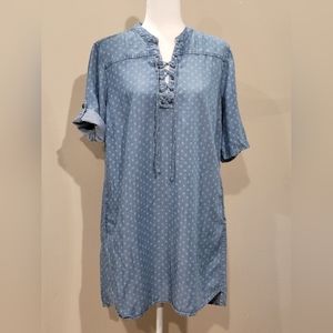 Philosophy Womens Shirt Dress Sz L Light Chambray Blue Short Sleeve Knee Length
